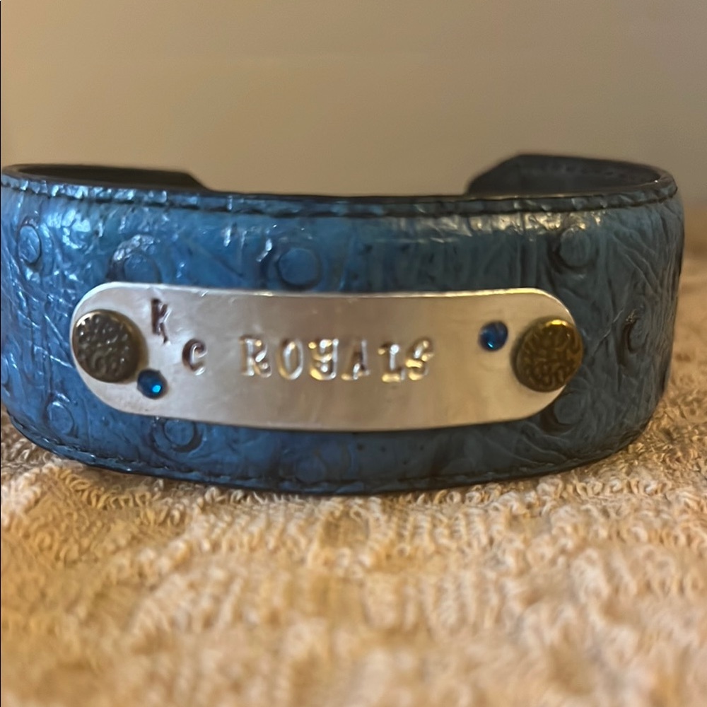 Blue Leather Bracelet with Silver Plate